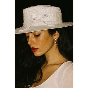 Carly Jean Los Angeles White Straw Hat Wide Brim Summer Beach Sun Boho Coastal